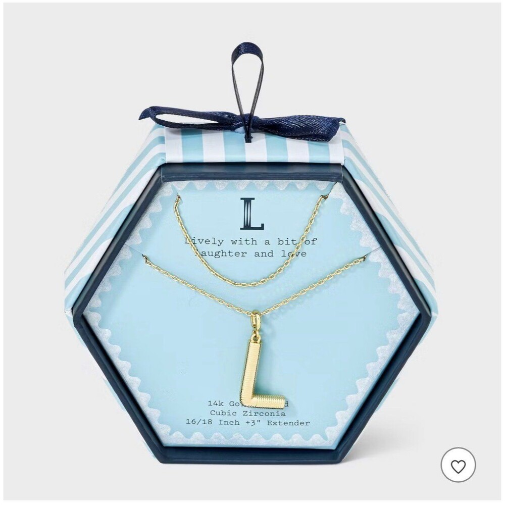 14K Gold Dipped Cubic Zirconia Duo L Initial Multi-Strand Necklace - A New Day™